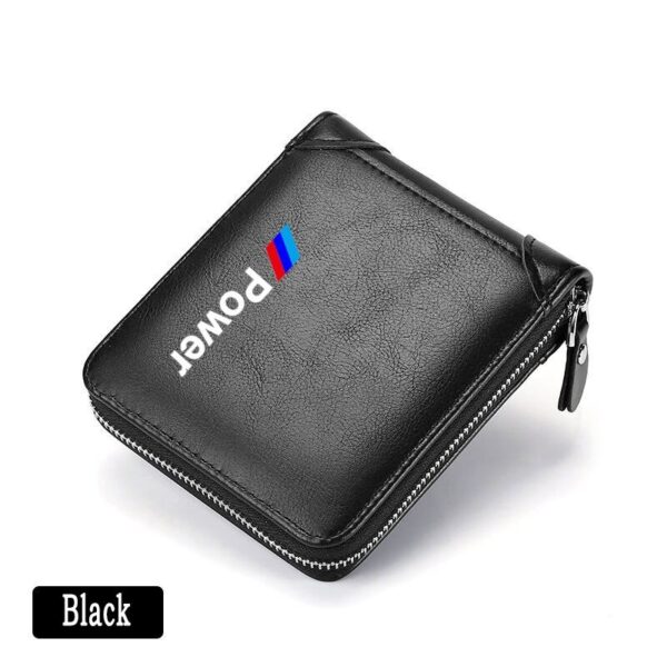 Leather Wallet Credit Card Cover Alloy Key Zipper For BMW Lovers